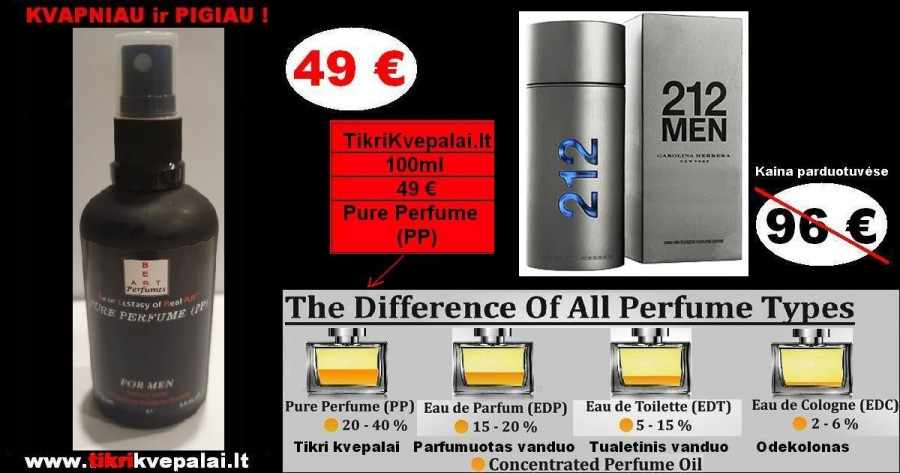 CAROLINA HERERA 212 MEN Koncentruoti Kvepalai vyrams 100ml (PP) Pure Perfume