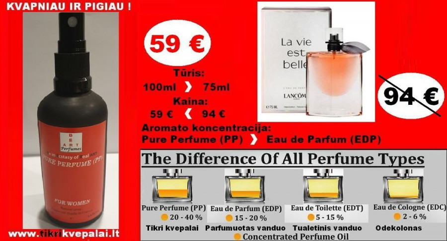 LANCOME  La Vie Est Belle 100ml PP Pure Perfume Koncentruoti Kvepalai Moterims