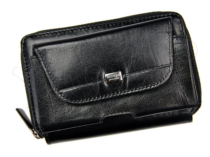Vyriška odinė piniginė nešiojimui ant diržo Rovicky juodos spalvos