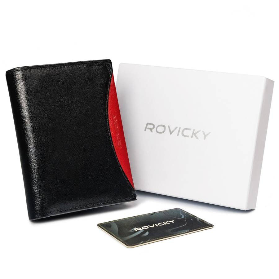 Vyriška odinė piniginė Rovicky juodos/raudonos spalvų