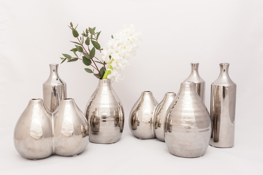 Blizgios sidabro spalvos vazelės vienai gėlei (Vv-4)