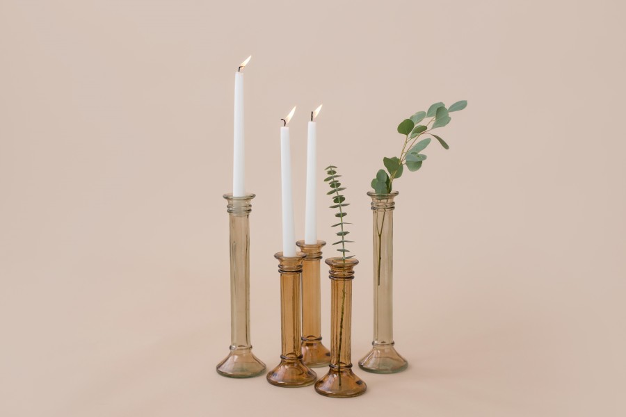 Dūminio stiklo vazelės - žvakidės, kolonos formos (Vv-7)